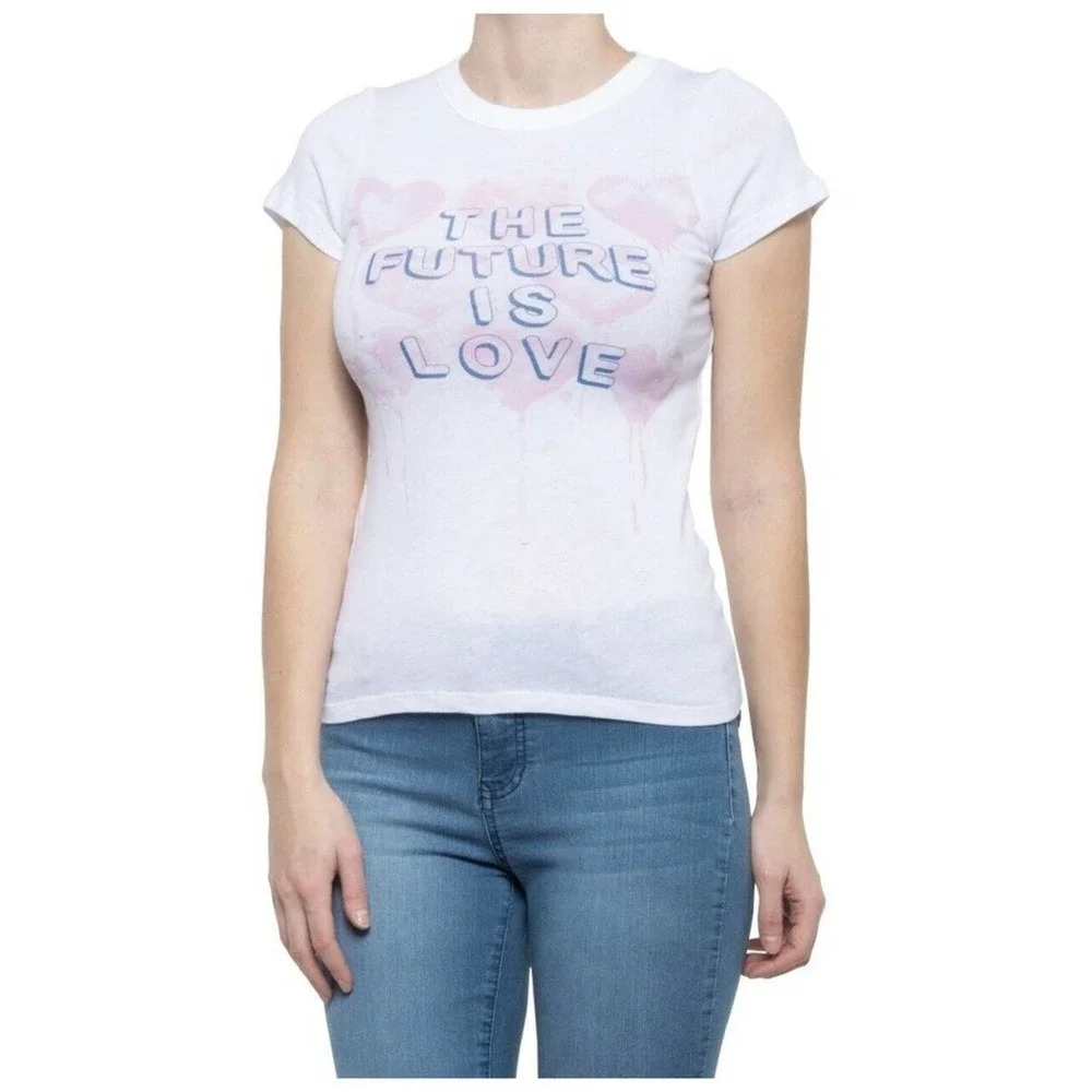 Chaser Graphic‎ Tee Women M White Future Is Love Heart Short Sleeve Casual NWT